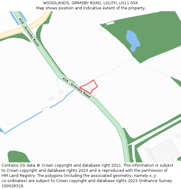 WOODLANDS, GRIMSBY ROAD, LOUTH, LN11 0SX: Location map and indicative extent of plot