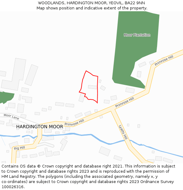 WOODLANDS, HARDINGTON MOOR, YEOVIL, BA22 9NN: Location map and indicative extent of plot