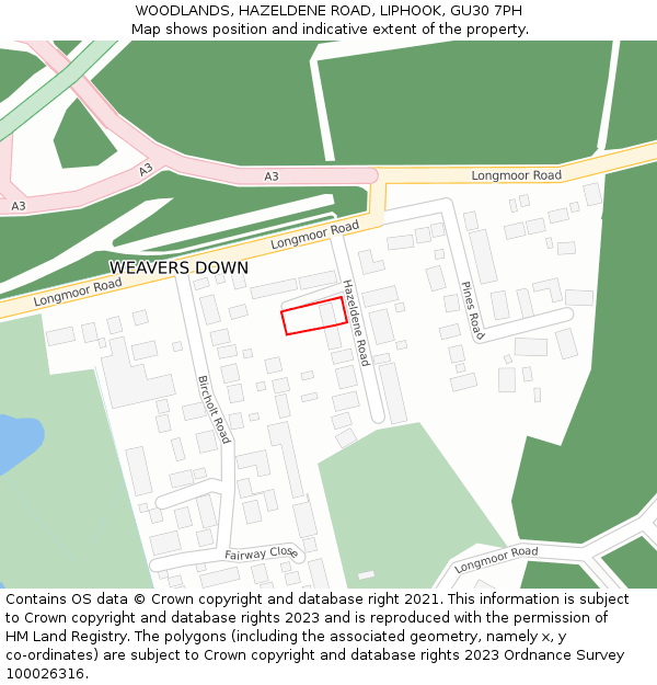 WOODLANDS, HAZELDENE ROAD, LIPHOOK, GU30 7PH: Location map and indicative extent of plot