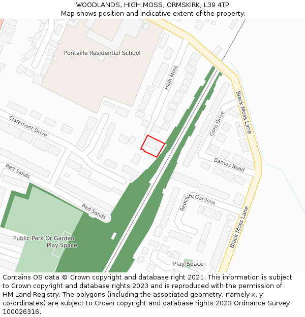 WOODLANDS, HIGH MOSS, ORMSKIRK, L39 4TP: Location map and indicative extent of plot
