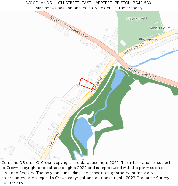 WOODLANDS, HIGH STREET, EAST HARPTREE, BRISTOL, BS40 6AX: Location map and indicative extent of plot