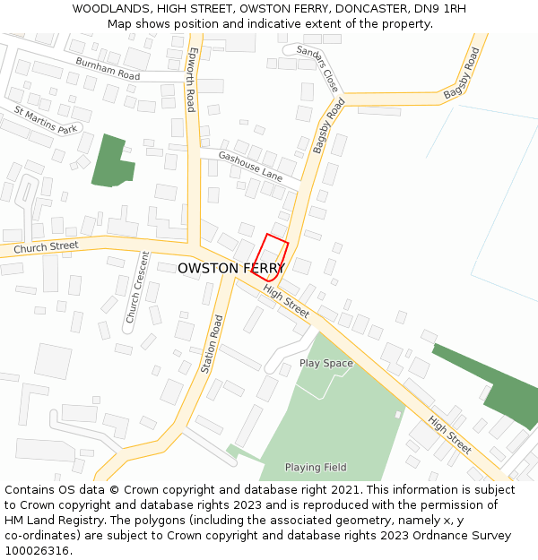 WOODLANDS, HIGH STREET, OWSTON FERRY, DONCASTER, DN9 1RH: Location map and indicative extent of plot