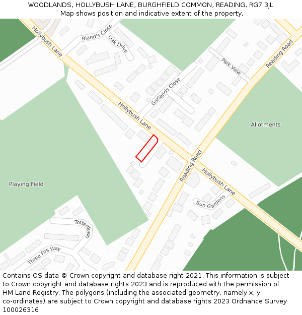 WOODLANDS, HOLLYBUSH LANE, BURGHFIELD COMMON, READING, RG7 3JL: Location map and indicative extent of plot