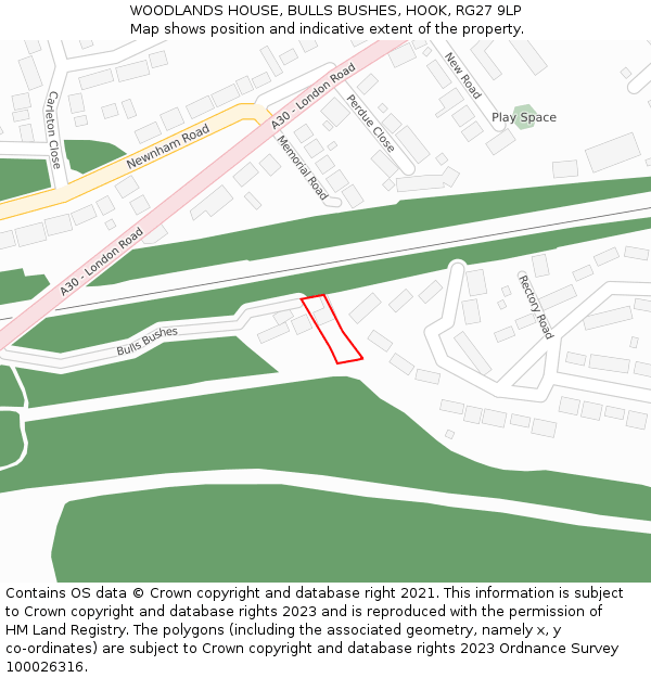 WOODLANDS HOUSE, BULLS BUSHES, HOOK, RG27 9LP: Location map and indicative extent of plot