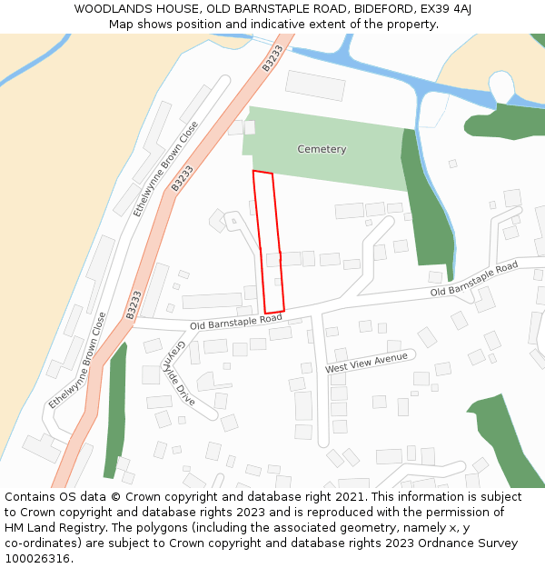 WOODLANDS HOUSE, OLD BARNSTAPLE ROAD, BIDEFORD, EX39 4AJ: Location map and indicative extent of plot