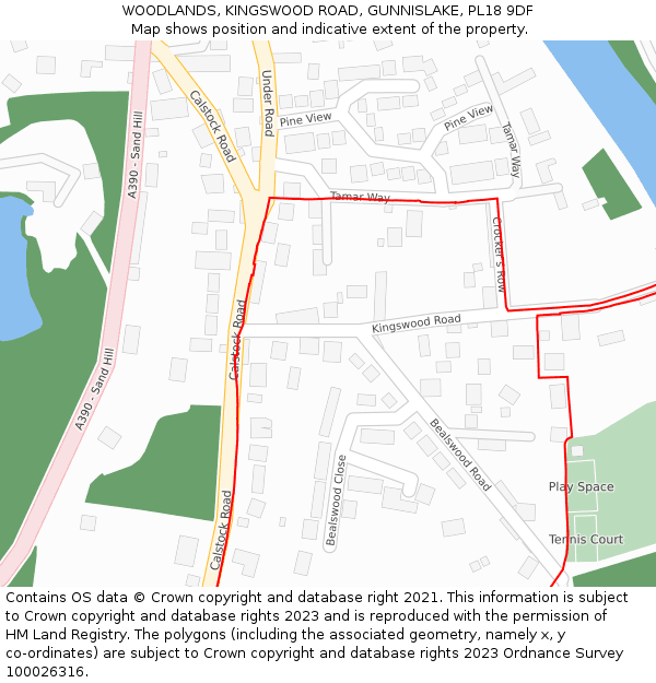 WOODLANDS, KINGSWOOD ROAD, GUNNISLAKE, PL18 9DF: Location map and indicative extent of plot