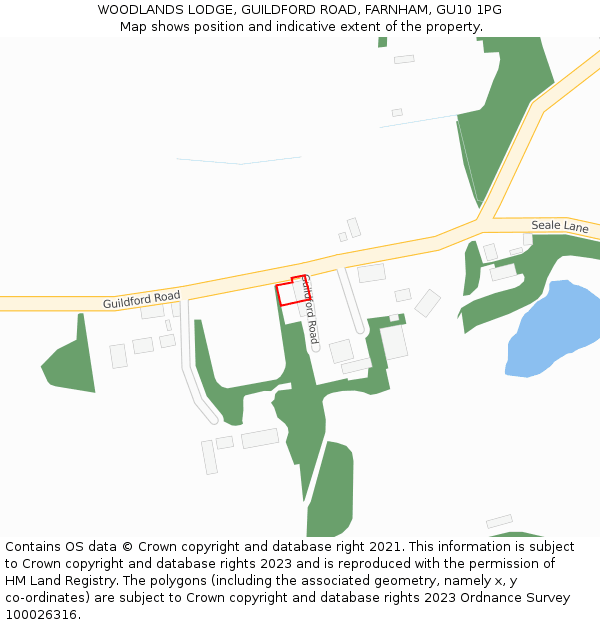 WOODLANDS LODGE, GUILDFORD ROAD, FARNHAM, GU10 1PG: Location map and indicative extent of plot