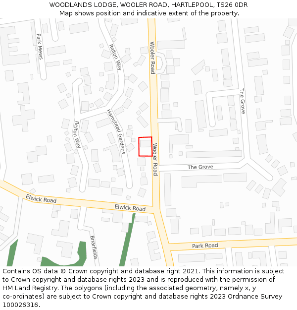 WOODLANDS LODGE, WOOLER ROAD, HARTLEPOOL, TS26 0DR: Location map and indicative extent of plot