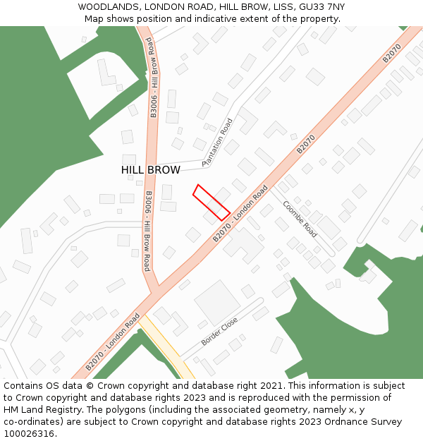 WOODLANDS, LONDON ROAD, HILL BROW, LISS, GU33 7NY: Location map and indicative extent of plot