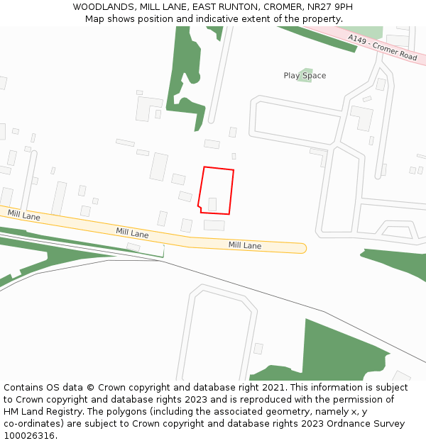 WOODLANDS, MILL LANE, EAST RUNTON, CROMER, NR27 9PH: Location map and indicative extent of plot