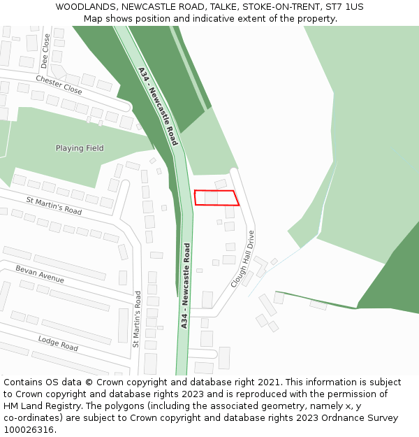 WOODLANDS, NEWCASTLE ROAD, TALKE, STOKE-ON-TRENT, ST7 1US: Location map and indicative extent of plot