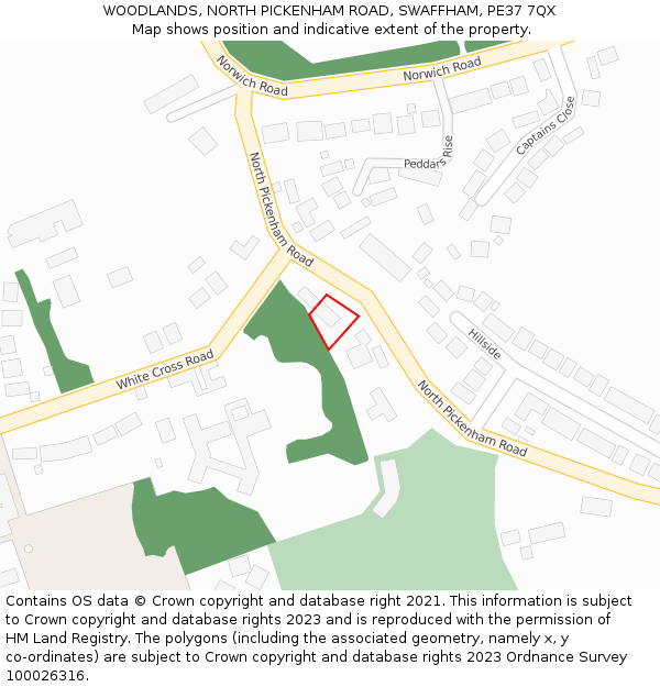 WOODLANDS, NORTH PICKENHAM ROAD, SWAFFHAM, PE37 7QX: Location map and indicative extent of plot