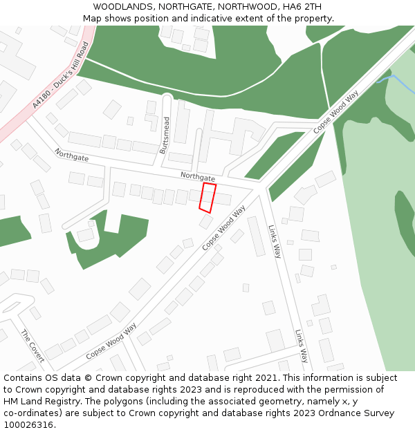 WOODLANDS, NORTHGATE, NORTHWOOD, HA6 2TH: Location map and indicative extent of plot