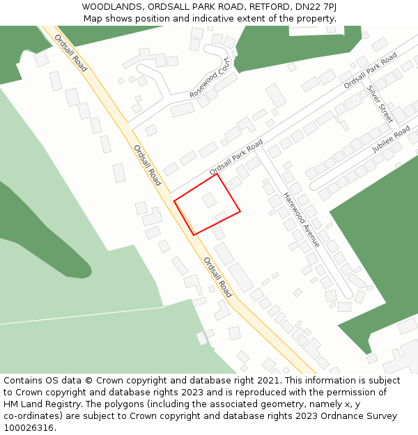 WOODLANDS, ORDSALL PARK ROAD, RETFORD, DN22 7PJ: Location map and indicative extent of plot
