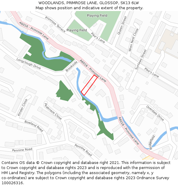 WOODLANDS, PRIMROSE LANE, GLOSSOP, SK13 6LW: Location map and indicative extent of plot