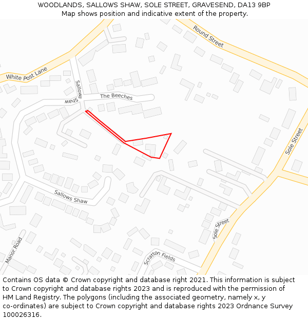 WOODLANDS, SALLOWS SHAW, SOLE STREET, GRAVESEND, DA13 9BP: Location map and indicative extent of plot