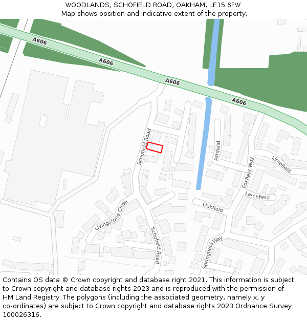 WOODLANDS, SCHOFIELD ROAD, OAKHAM, LE15 6FW: Location map and indicative extent of plot