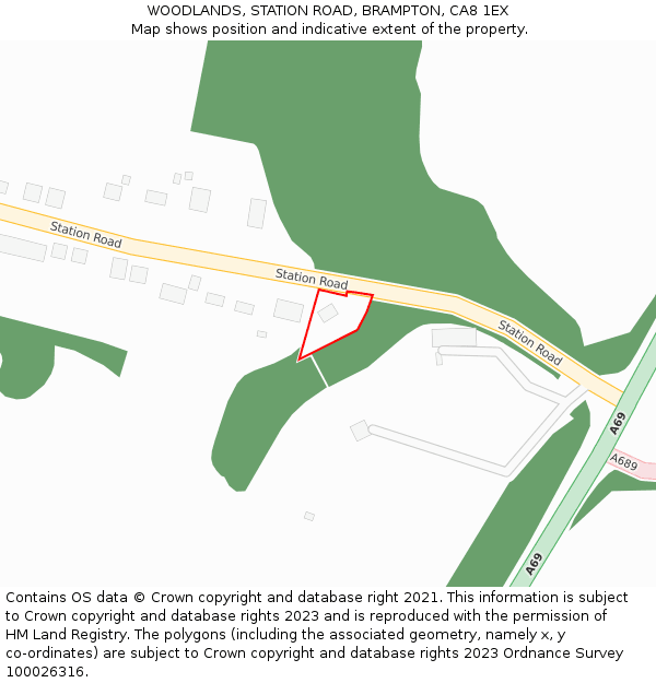 WOODLANDS, STATION ROAD, BRAMPTON, CA8 1EX: Location map and indicative extent of plot