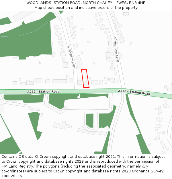 WOODLANDS, STATION ROAD, NORTH CHAILEY, LEWES, BN8 4HE: Location map and indicative extent of plot