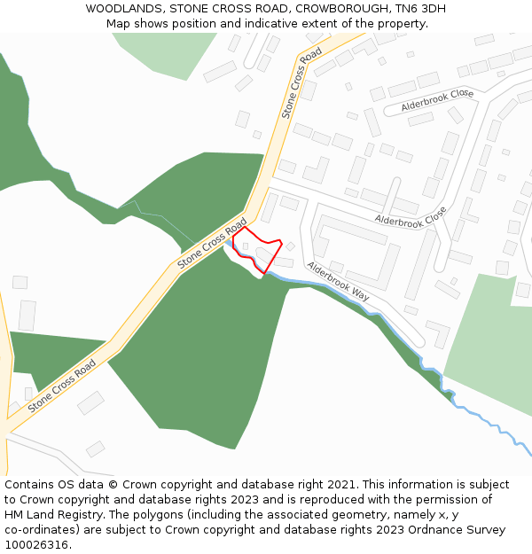 WOODLANDS, STONE CROSS ROAD, CROWBOROUGH, TN6 3DH: Location map and indicative extent of plot