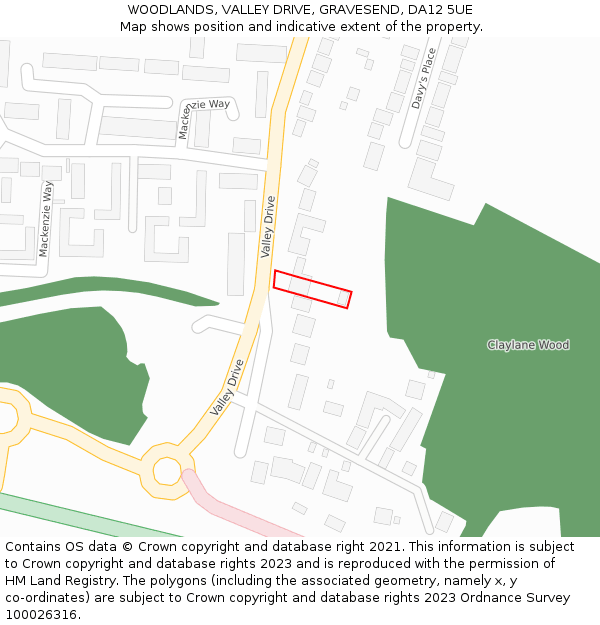 WOODLANDS, VALLEY DRIVE, GRAVESEND, DA12 5UE: Location map and indicative extent of plot