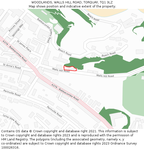 WOODLANDS, WALLS HILL ROAD, TORQUAY, TQ1 3LZ: Location map and indicative extent of plot