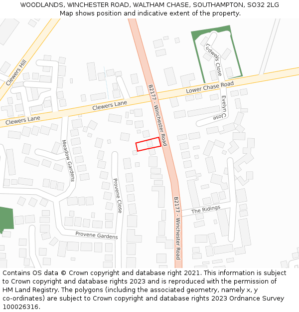 WOODLANDS, WINCHESTER ROAD, WALTHAM CHASE, SOUTHAMPTON, SO32 2LG: Location map and indicative extent of plot