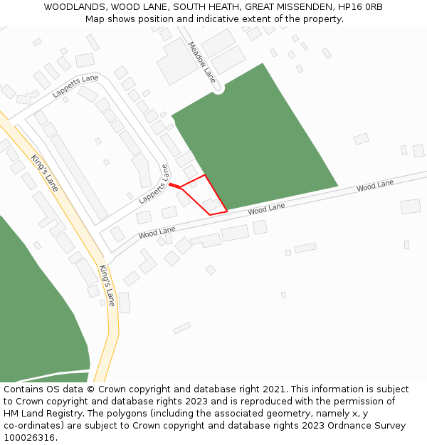 WOODLANDS, WOOD LANE, SOUTH HEATH, GREAT MISSENDEN, HP16 0RB: Location map and indicative extent of plot