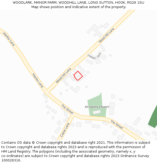 WOODLARK, MANOR FARM, WOODHILL LANE, LONG SUTTON, HOOK, RG29 1SU: Location map and indicative extent of plot