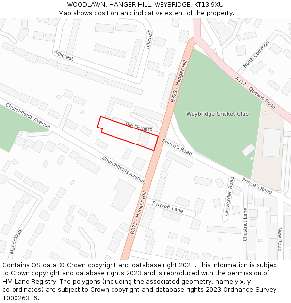WOODLAWN, HANGER HILL, WEYBRIDGE, KT13 9XU: Location map and indicative extent of plot