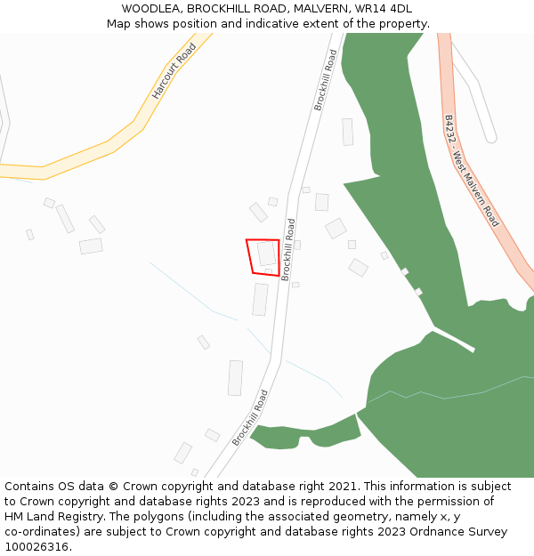 WOODLEA, BROCKHILL ROAD, MALVERN, WR14 4DL: Location map and indicative extent of plot