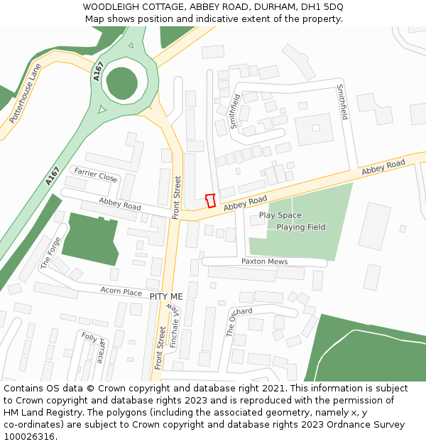 WOODLEIGH COTTAGE, ABBEY ROAD, DURHAM, DH1 5DQ: Location map and indicative extent of plot