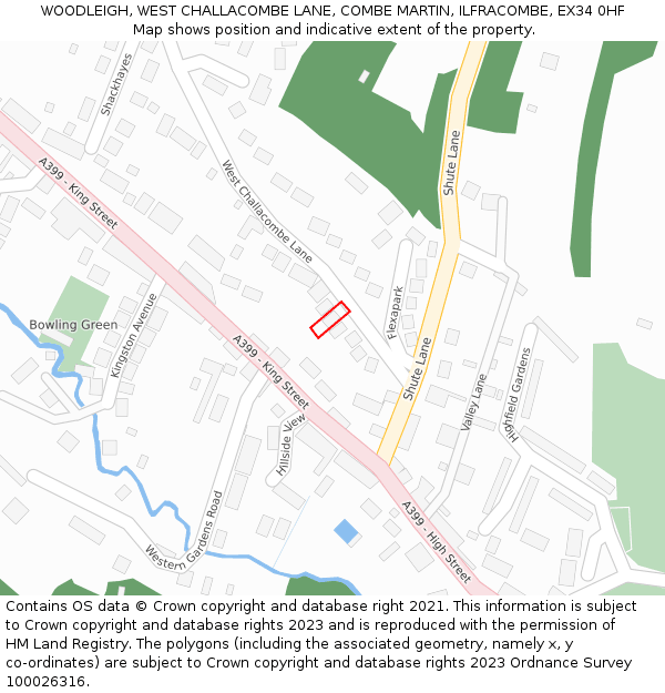 WOODLEIGH, WEST CHALLACOMBE LANE, COMBE MARTIN, ILFRACOMBE, EX34 0HF: Location map and indicative extent of plot