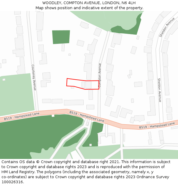 WOODLEY, COMPTON AVENUE, LONDON, N6 4LH: Location map and indicative extent of plot