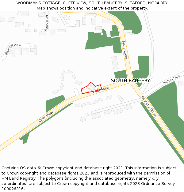 WOODMANS COTTAGE, CLIFFE VIEW, SOUTH RAUCEBY, SLEAFORD, NG34 8PY: Location map and indicative extent of plot