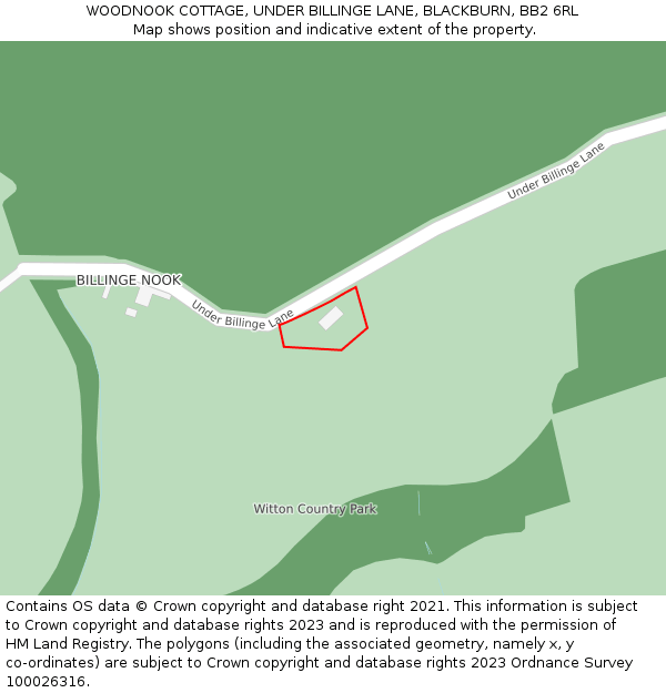 WOODNOOK COTTAGE, UNDER BILLINGE LANE, BLACKBURN, BB2 6RL: Location map and indicative extent of plot