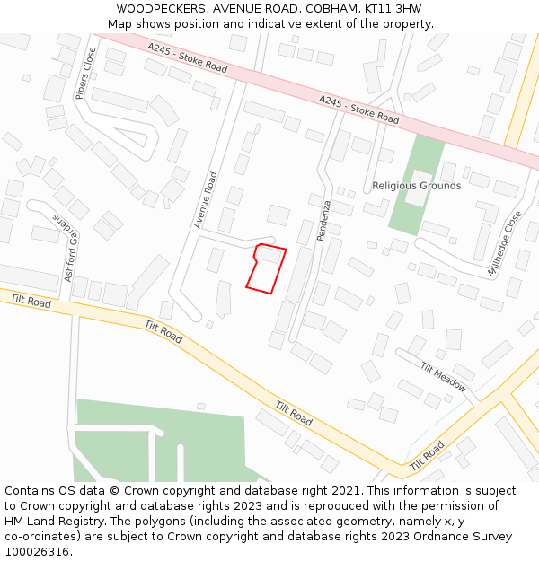 WOODPECKERS, AVENUE ROAD, COBHAM, KT11 3HW: Location map and indicative extent of plot