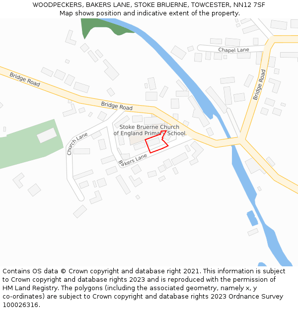 WOODPECKERS, BAKERS LANE, STOKE BRUERNE, TOWCESTER, NN12 7SF: Location map and indicative extent of plot
