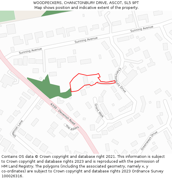WOODPECKERS, CHANCTONBURY DRIVE, ASCOT, SL5 9PT: Location map and indicative extent of plot