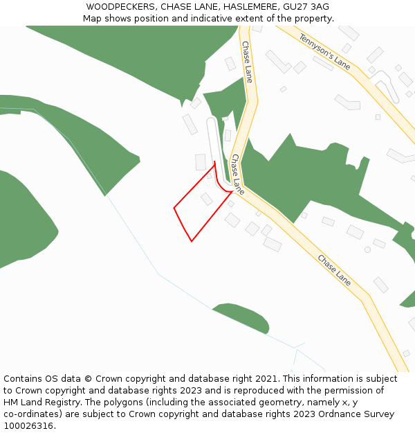 WOODPECKERS, CHASE LANE, HASLEMERE, GU27 3AG: Location map and indicative extent of plot