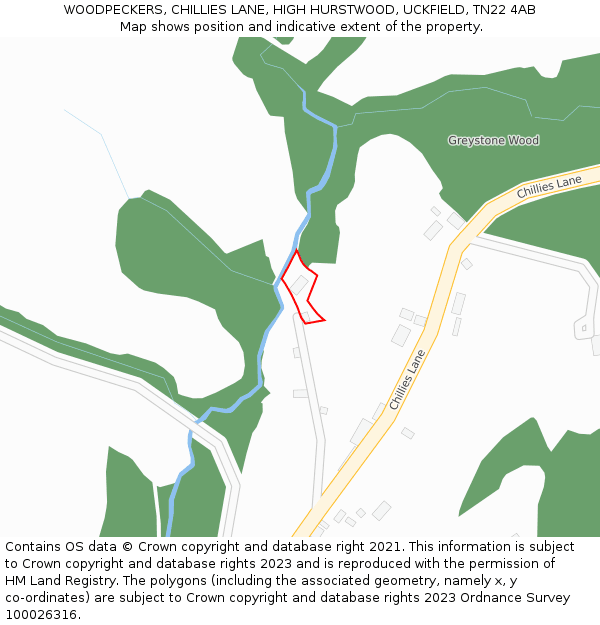 WOODPECKERS, CHILLIES LANE, HIGH HURSTWOOD, UCKFIELD, TN22 4AB: Location map and indicative extent of plot