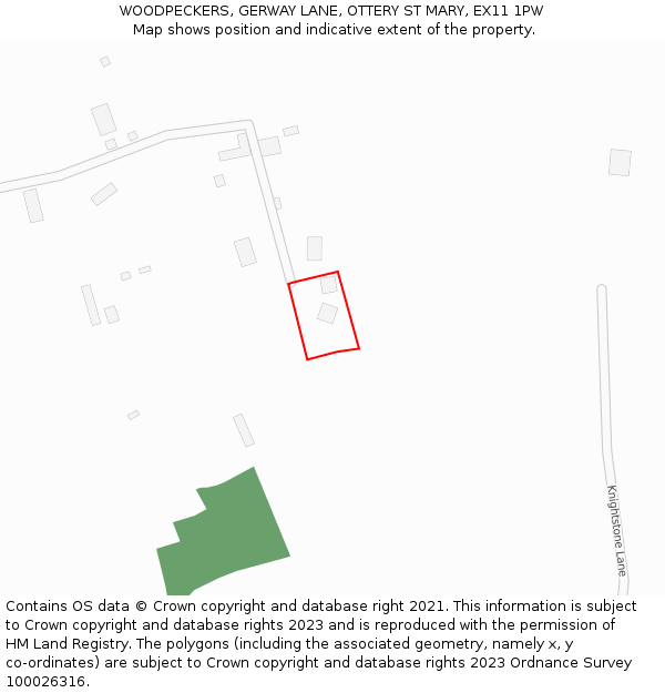 WOODPECKERS, GERWAY LANE, OTTERY ST MARY, EX11 1PW: Location map and indicative extent of plot