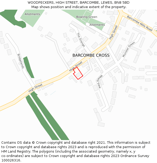 WOODPECKERS, HIGH STREET, BARCOMBE, LEWES, BN8 5BD: Location map and indicative extent of plot