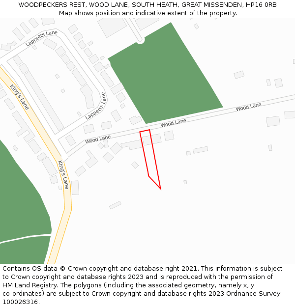 WOODPECKERS REST, WOOD LANE, SOUTH HEATH, GREAT MISSENDEN, HP16 0RB: Location map and indicative extent of plot