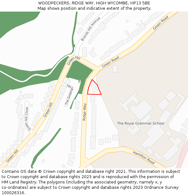WOODPECKERS, RIDGE WAY, HIGH WYCOMBE, HP13 5BE: Location map and indicative extent of plot