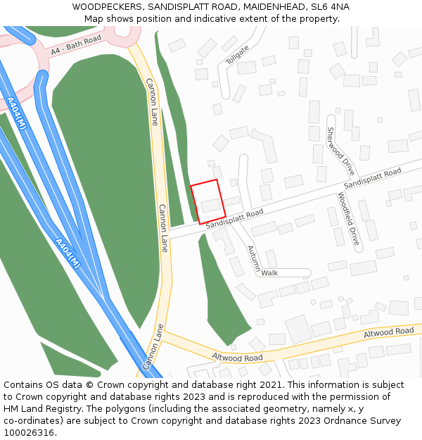 WOODPECKERS, SANDISPLATT ROAD, MAIDENHEAD, SL6 4NA: Location map and indicative extent of plot
