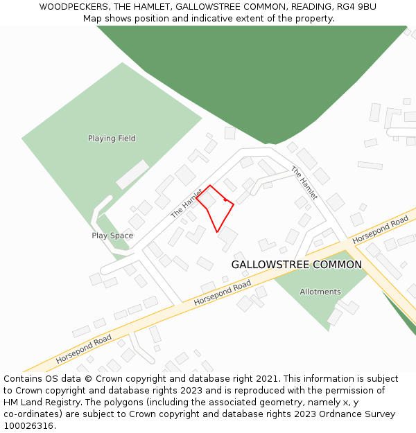 WOODPECKERS, THE HAMLET, GALLOWSTREE COMMON, READING, RG4 9BU: Location map and indicative extent of plot