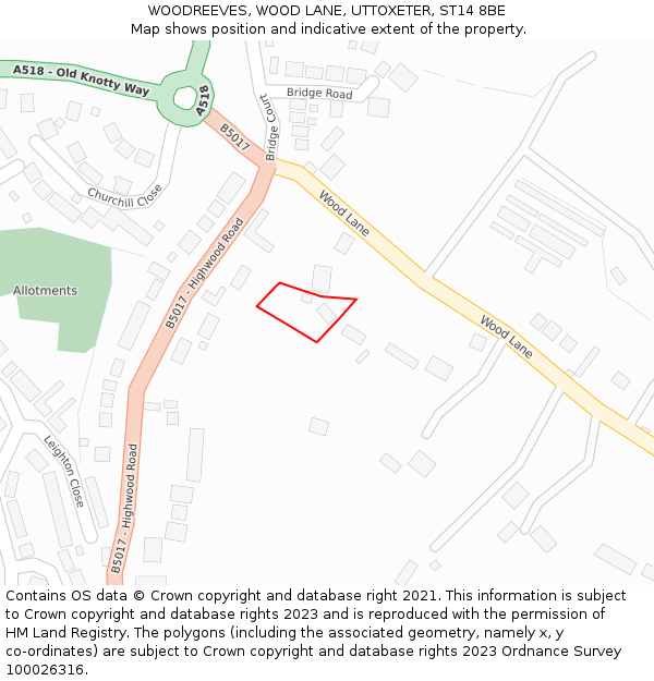 WOODREEVES, WOOD LANE, UTTOXETER, ST14 8BE: Location map and indicative extent of plot