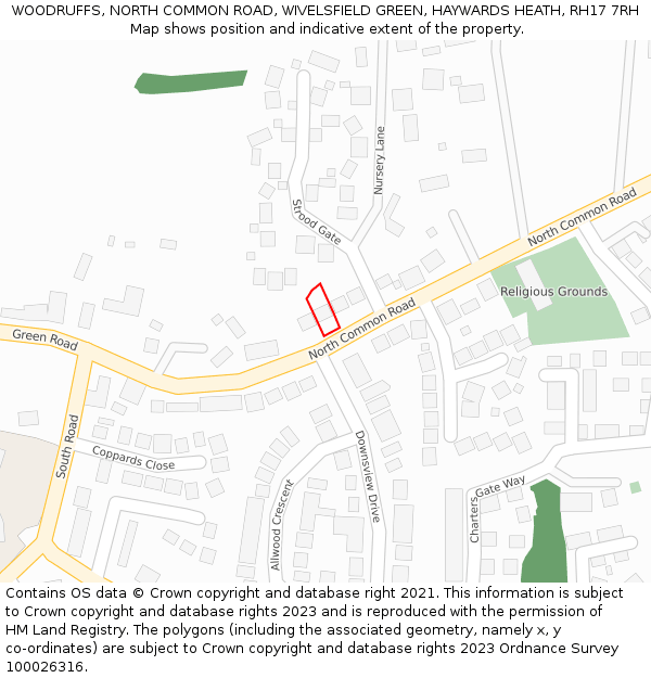 WOODRUFFS, NORTH COMMON ROAD, WIVELSFIELD GREEN, HAYWARDS HEATH, RH17 7RH: Location map and indicative extent of plot