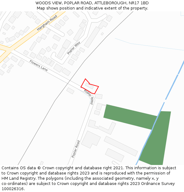 WOODS VIEW, POPLAR ROAD, ATTLEBOROUGH, NR17 1BD: Location map and indicative extent of plot